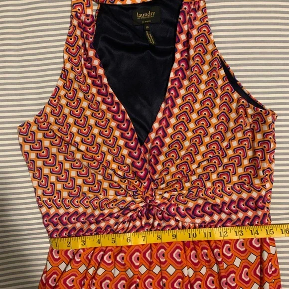 laundry by Shelli Segal Pop Orange Multi Sleeveless Halter Dress Lined Size 10 - Picture 9 of 10